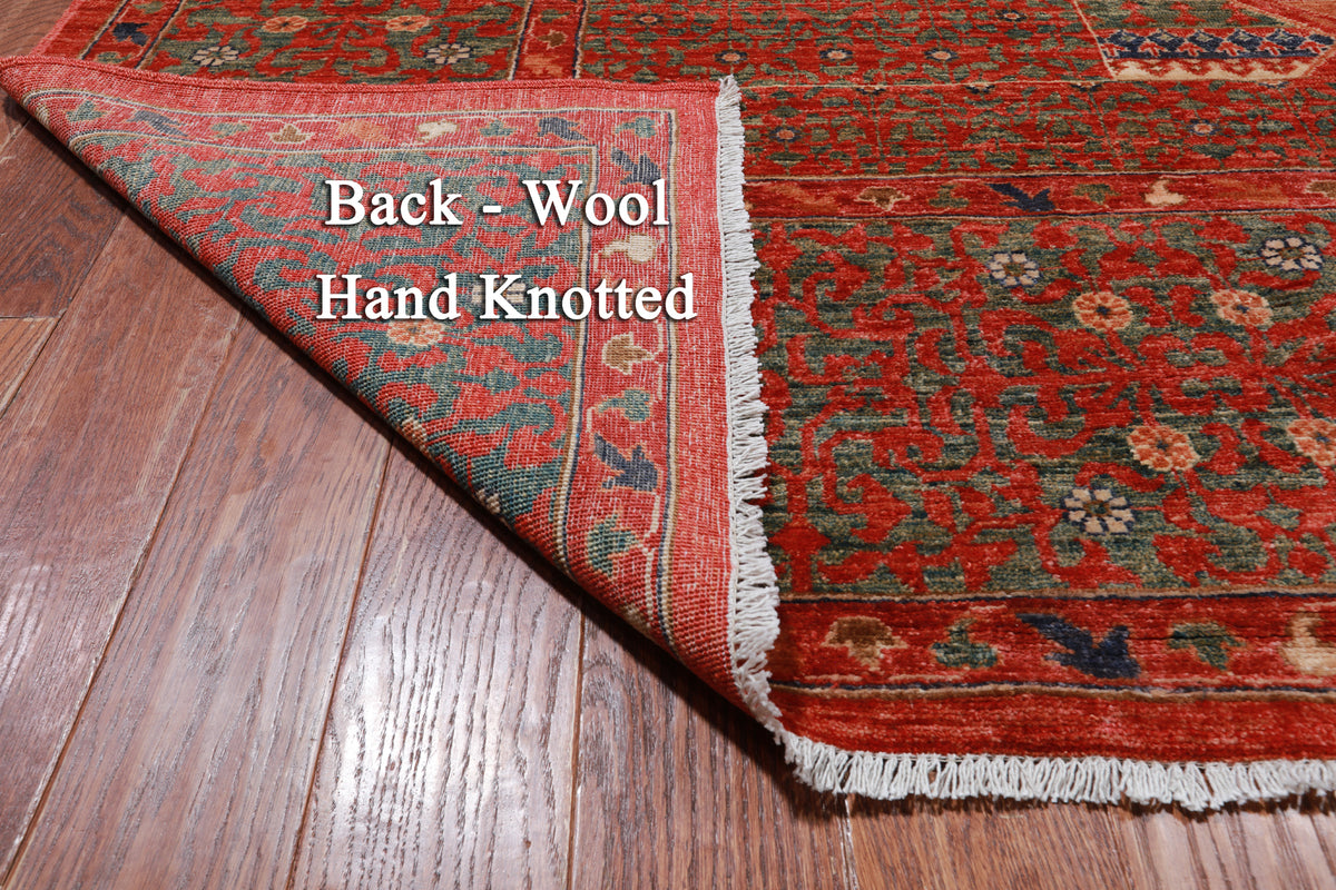 Rust Geometric Persian Mamluk Handmade Wool Rug - 10' 1" X 13' 8"
