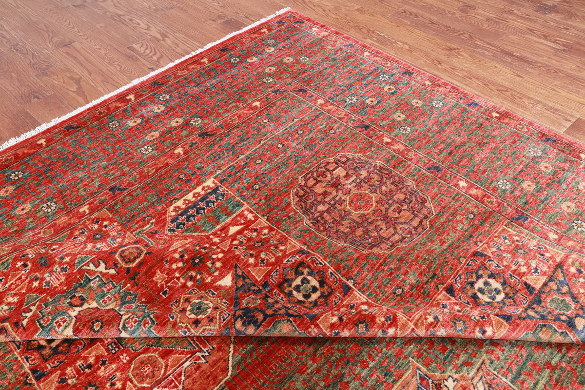 Rust Geometric Persian Mamluk Handmade Wool Rug - 10' 1" X 13' 8"