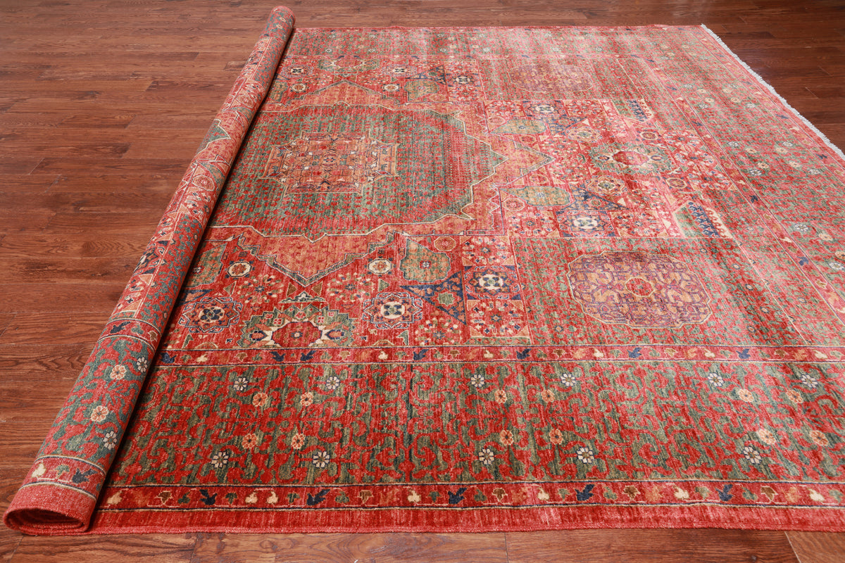 Rust Geometric Persian Mamluk Handmade Wool Rug - 10' 1" X 13' 8"