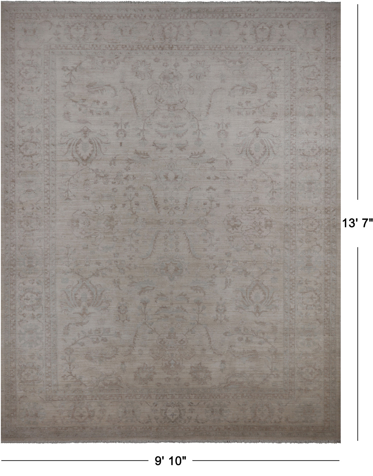 Ivory Peshawar Washed Out Hand-Knotted Wool Rug - 9' 10" X 13' 7"
