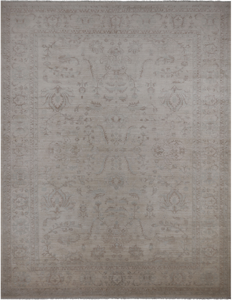 Ivory Peshawar Washed Out Hand-Knotted Wool Rug - 9' 10" X 13' 7"