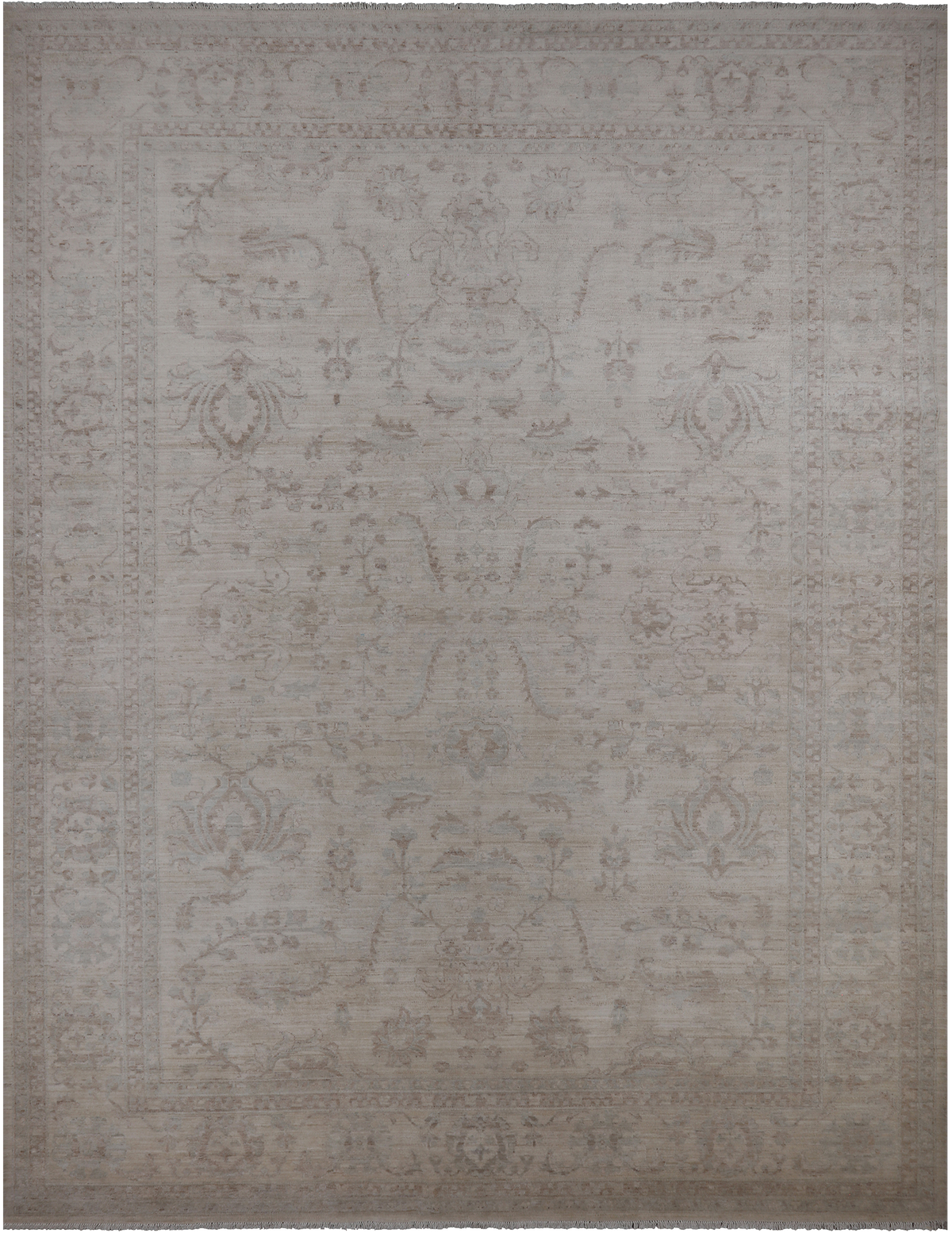 Ivory Peshawar Washed Out Hand-Knotted Wool Rug - 9' 10" X 13' 7"