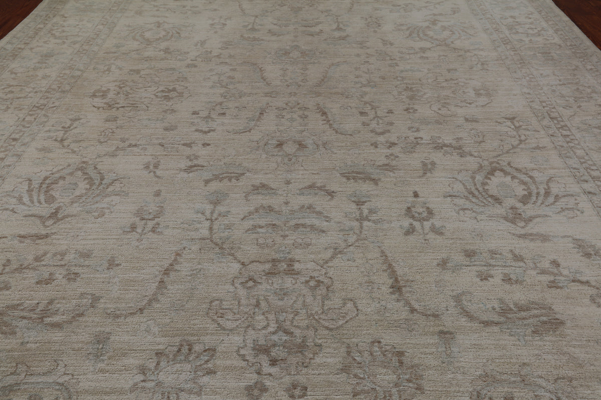 Ivory Peshawar Washed Out Hand-Knotted Wool Rug - 9' 10" X 13' 7"
