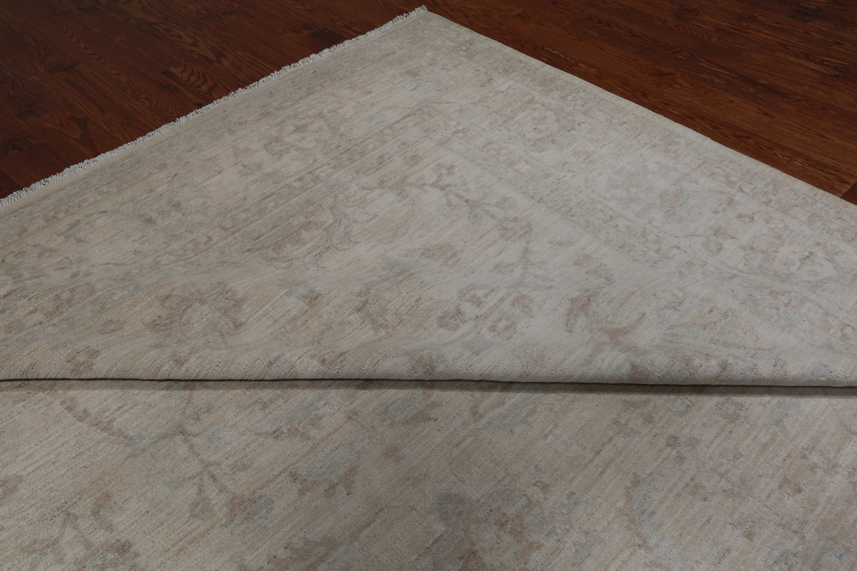 Ivory Peshawar Washed Out Hand-Knotted Wool Rug - 9' 10" X 13' 7"