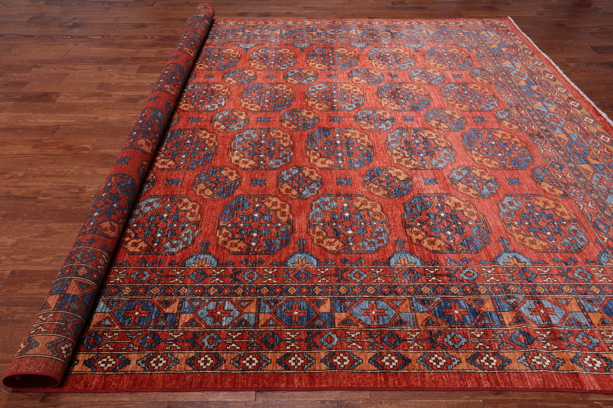 Rust Turkmen Ersari Handmade Wool Rug - 10' 1" X 13' 8"