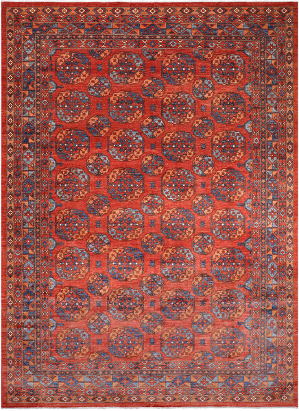 Rust Turkmen Ersari Handmade Wool Rug - 10' 1" X 13' 8"