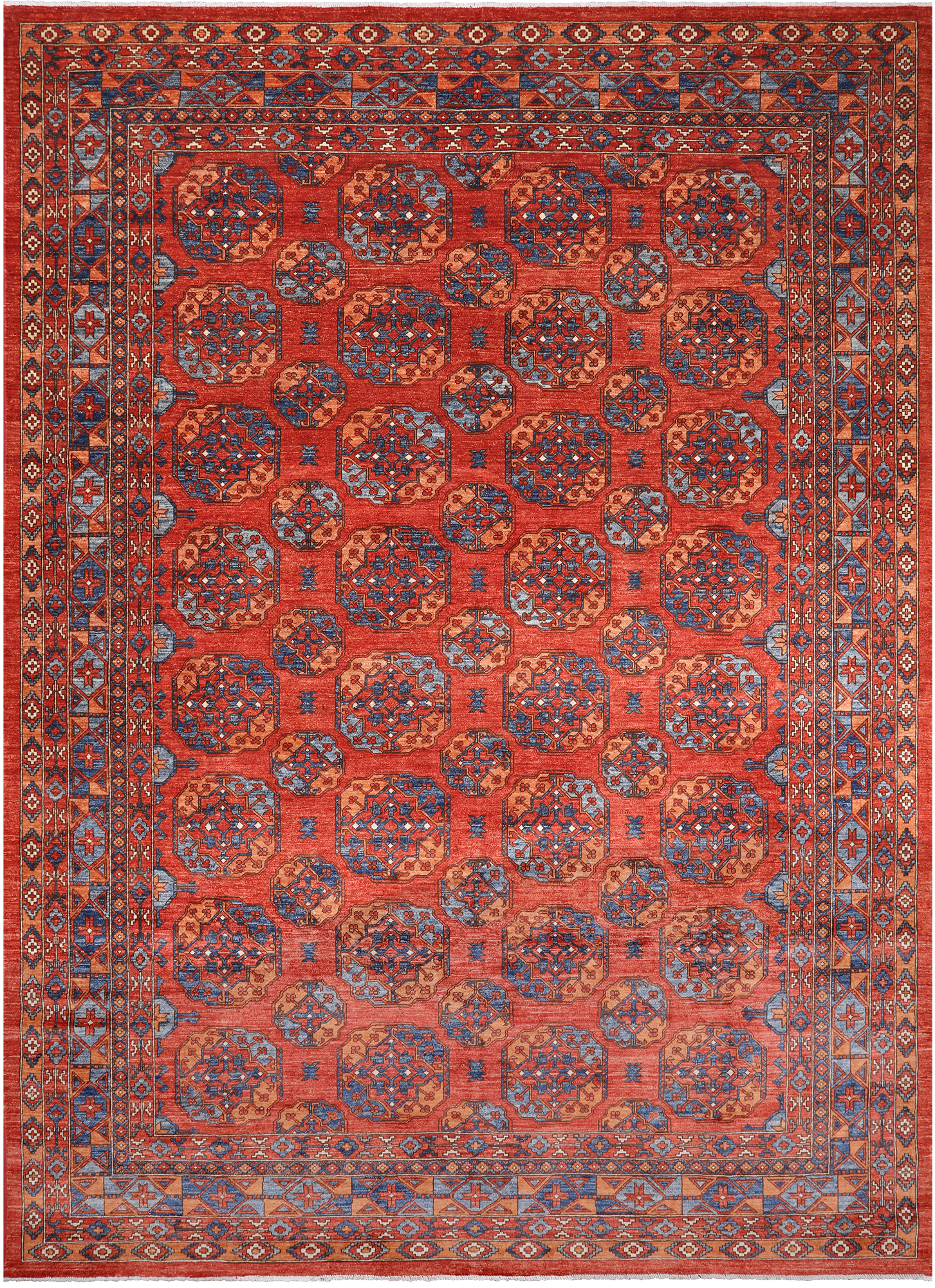 Rust Turkmen Ersari Handmade Wool Rug - 10' 1" X 13' 8"