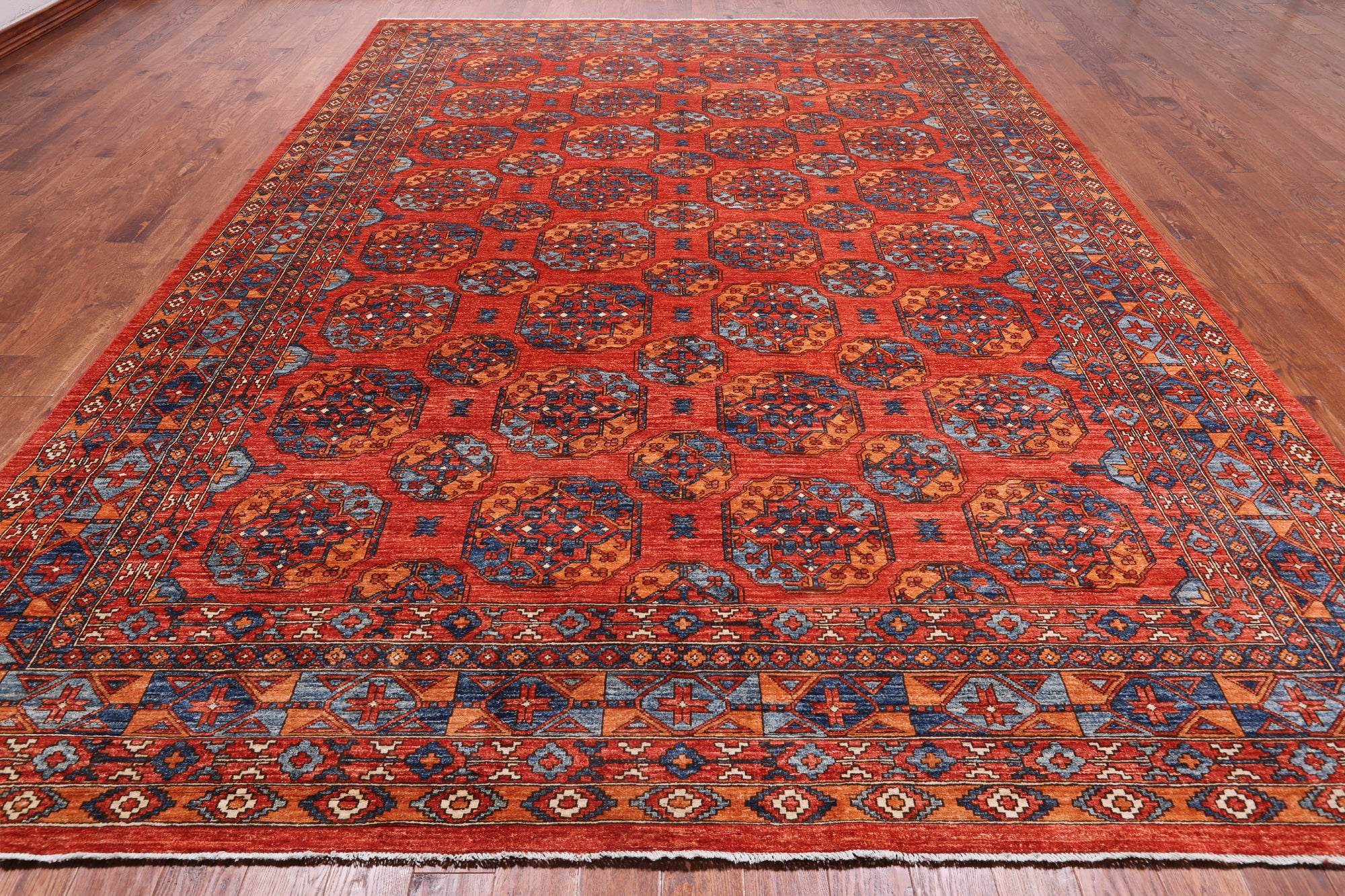 Rust Turkmen Ersari Handmade Wool Rug - 10' 1" X 13' 8"