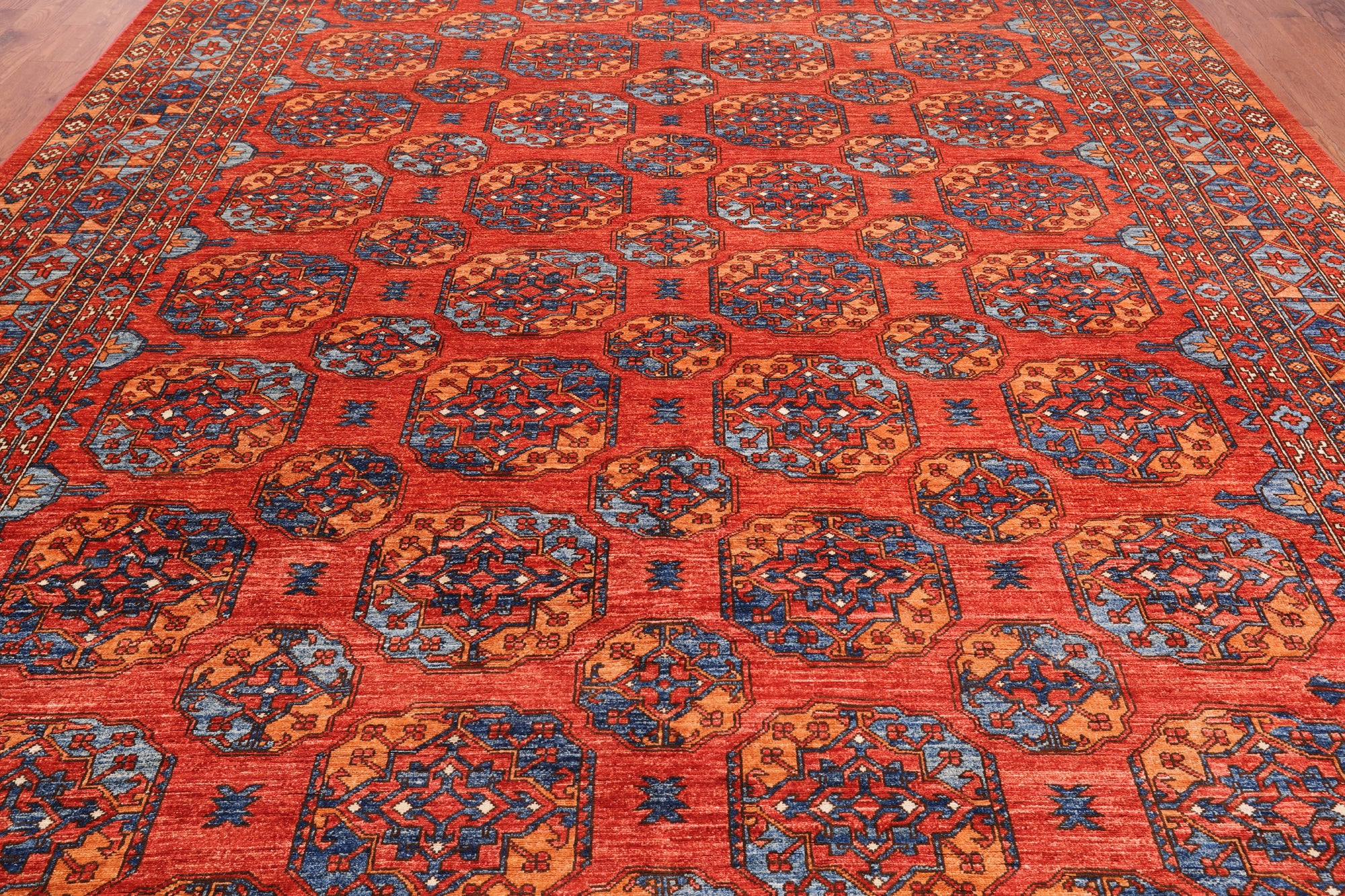 Rust Turkmen Ersari Handmade Wool Rug - 10' 1" X 13' 8"