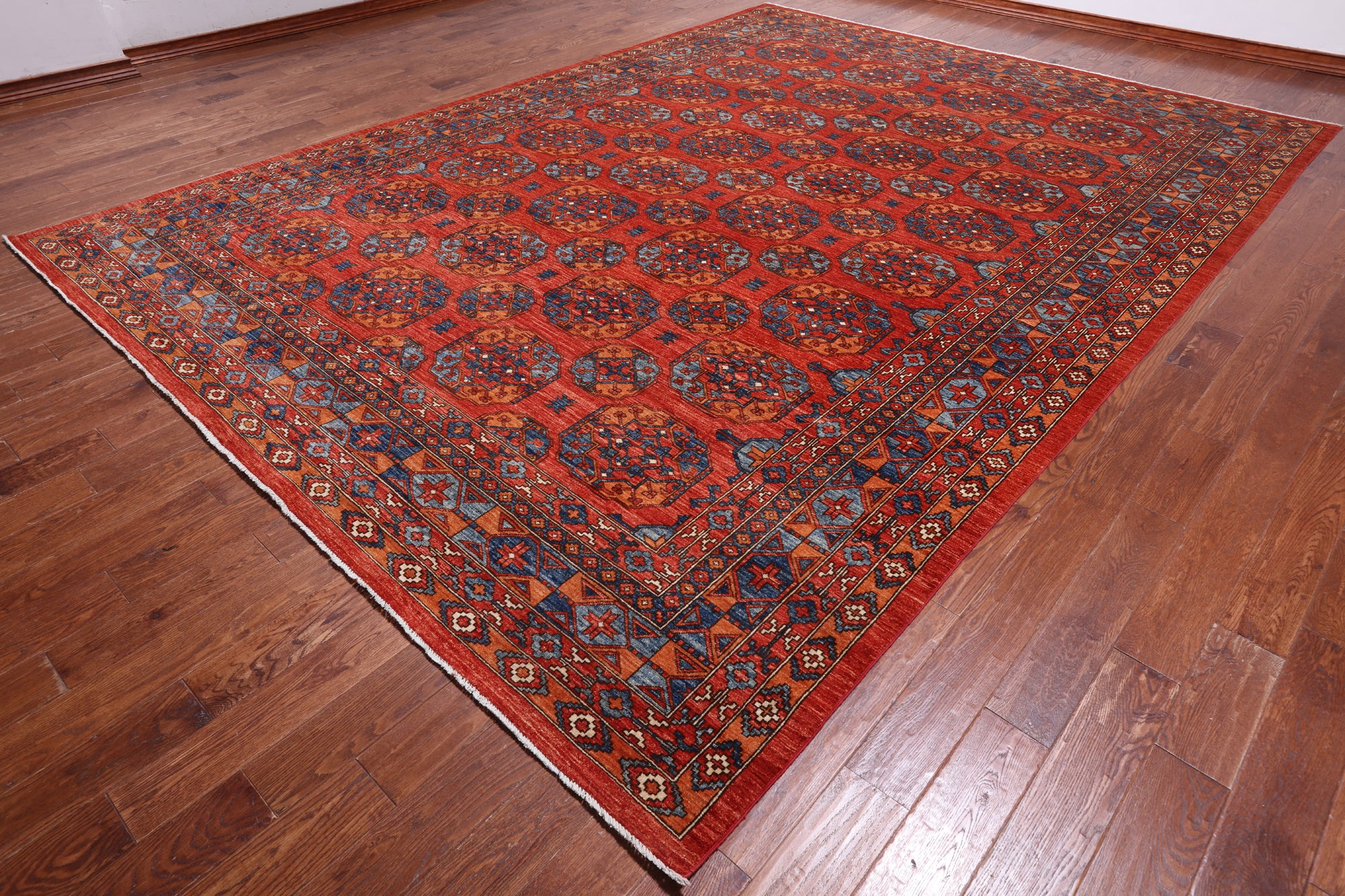 Rust Turkmen Ersari Handmade Wool Rug - 10' 1" X 13' 8"