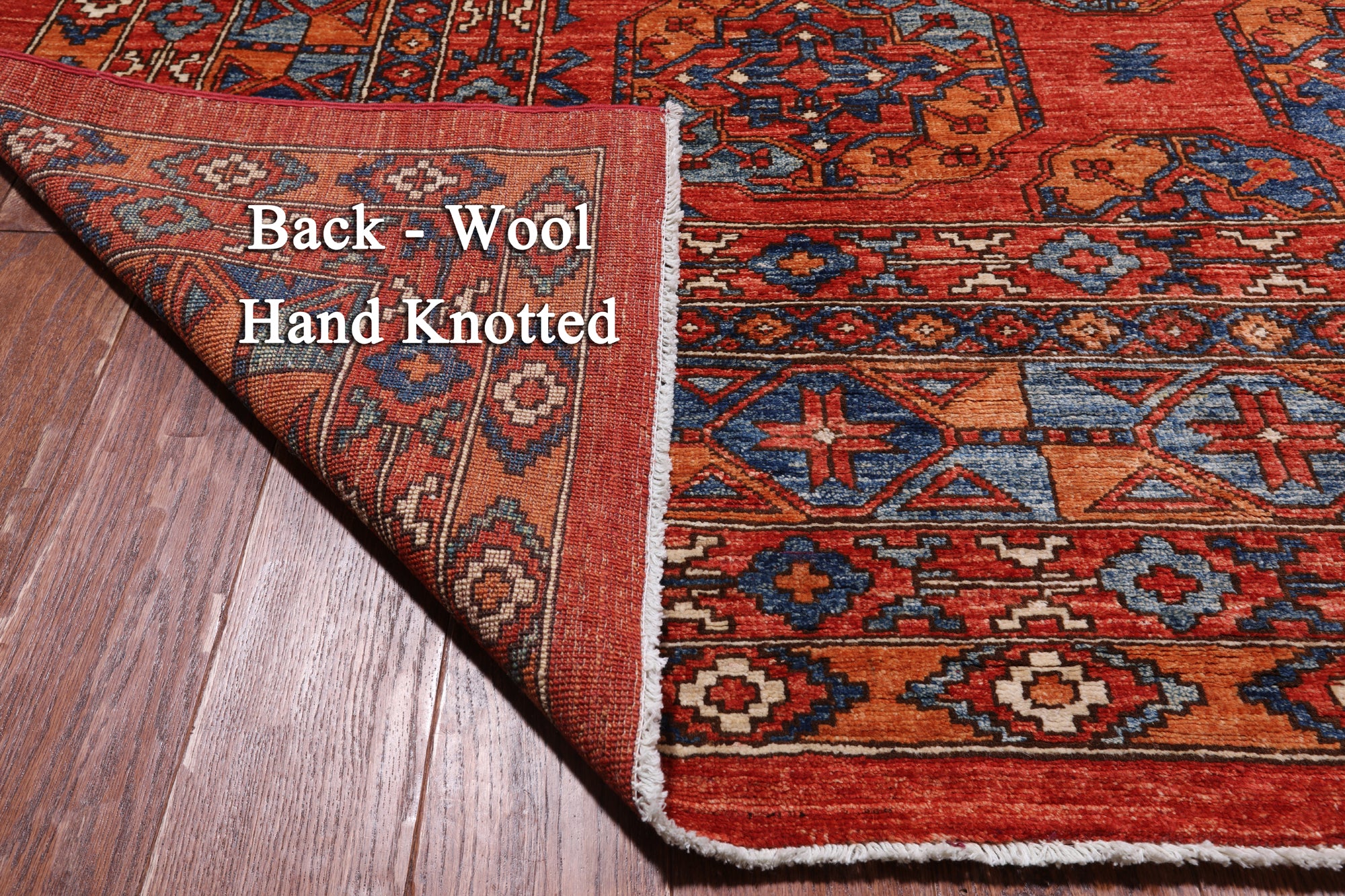 Rust Turkmen Ersari Handmade Wool Rug - 10' 1" X 13' 8"
