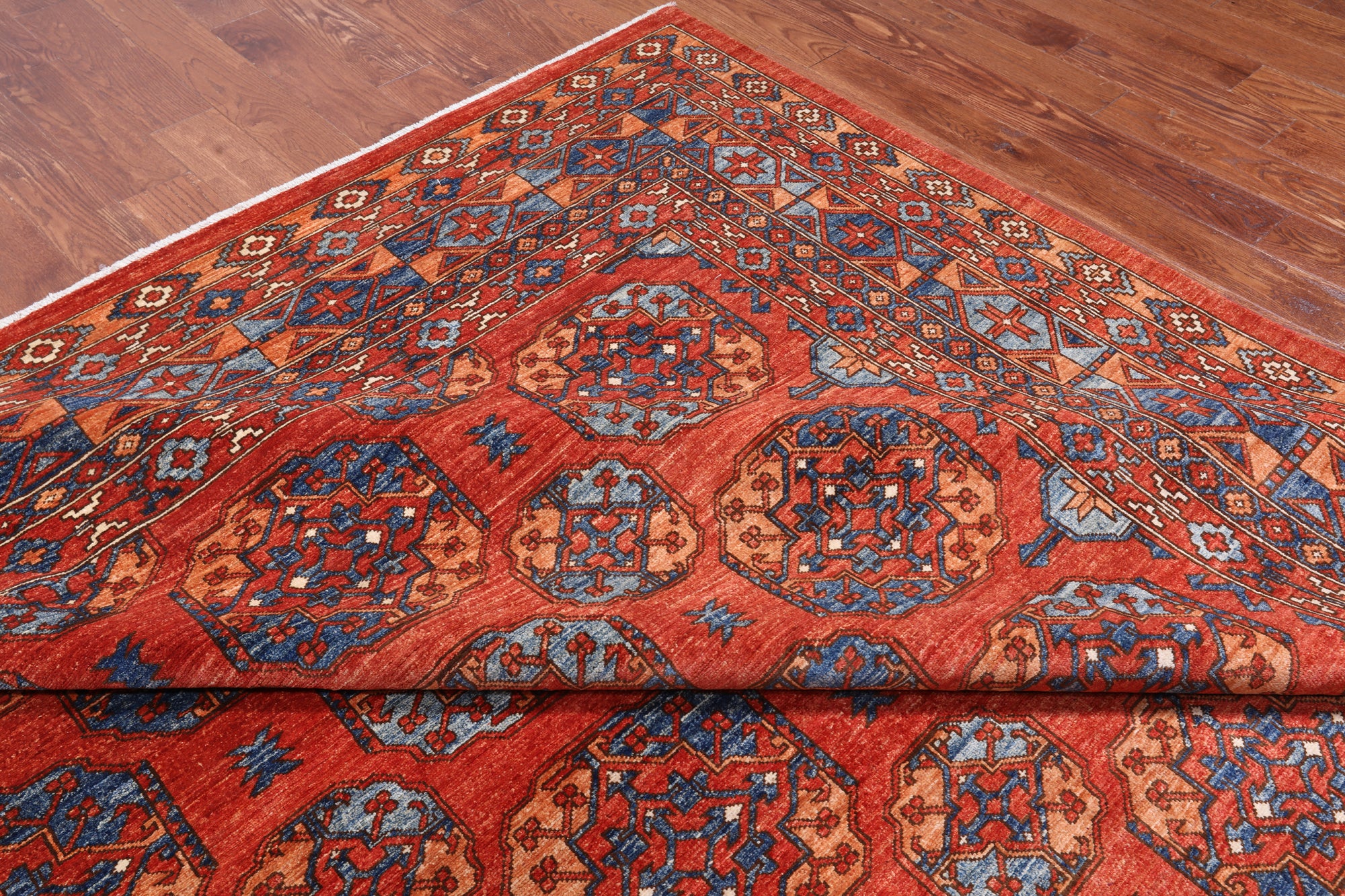 Rust Turkmen Ersari Handmade Wool Rug - 10' 1" X 13' 8"