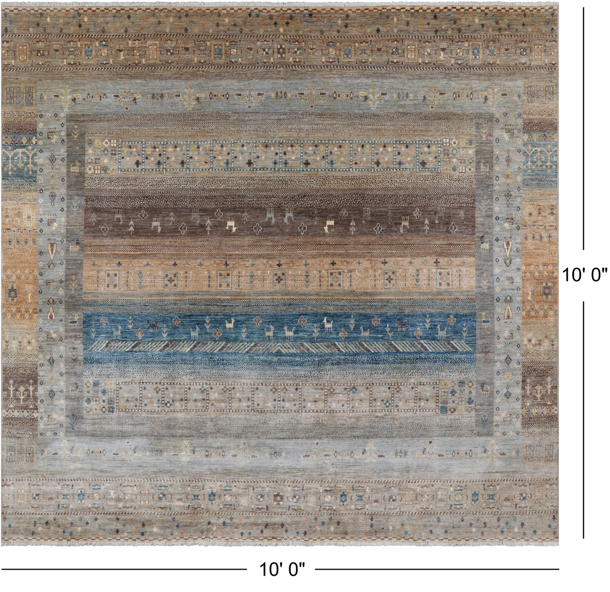 Square Tribal Persian Gabbeh Hand-Knotted Wool Rug - 10' 0" X 10' 0"