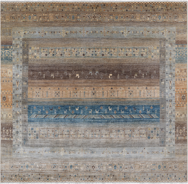 Square Tribal Persian Gabbeh Hand-Knotted Wool Rug - 10' 0" X 10' 0"