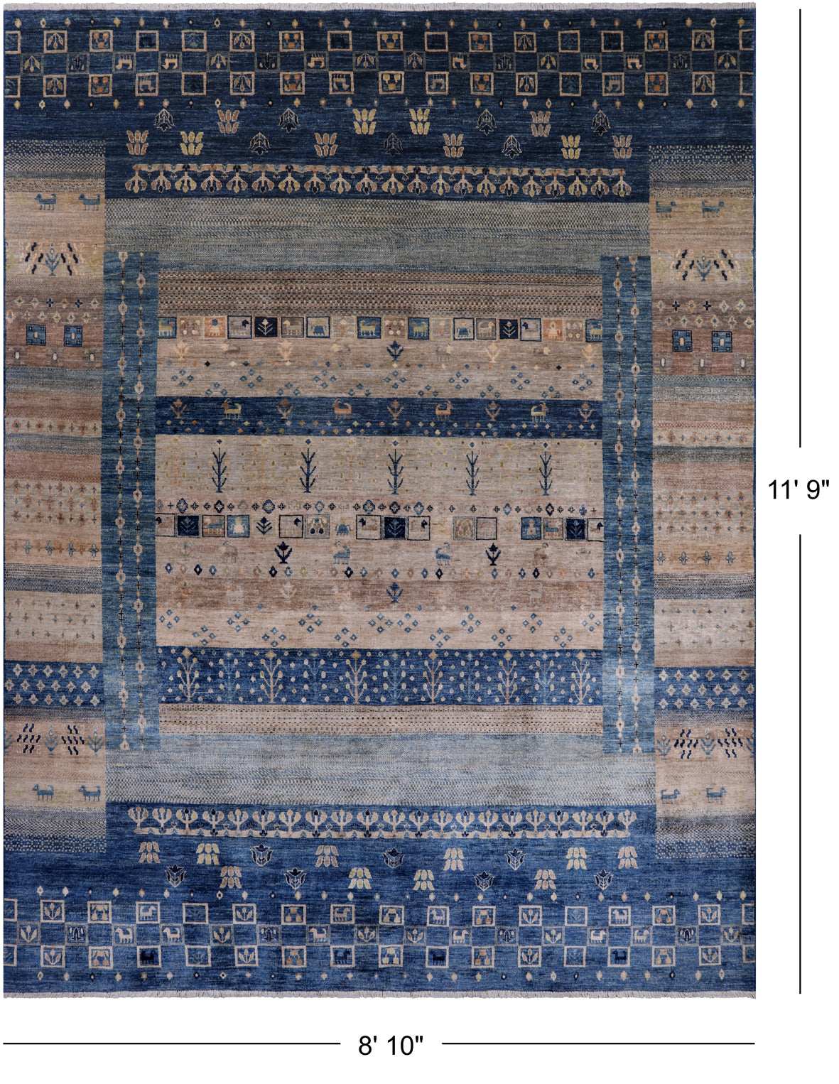 Tribal Persian Gabbeh Hand Knotted Wool Rug - 8' 10" X 11' 9"