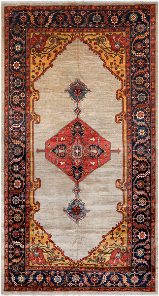 Ivory Persian Fine Serapi Hand Knotted Wool Rug - 6' 2" X 11' 8"