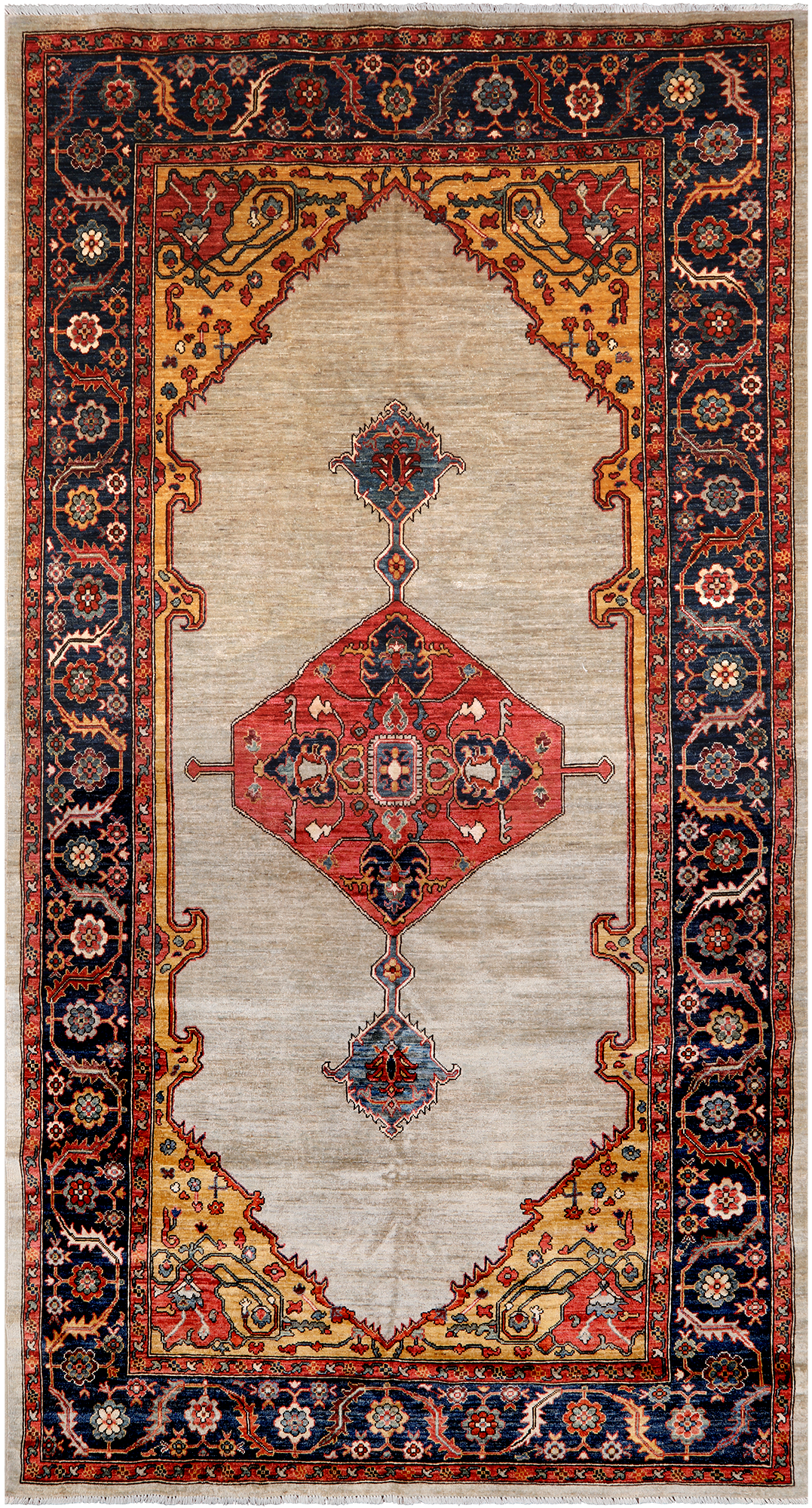 Ivory Persian Fine Serapi Hand Knotted Wool Rug - 6' 2" X 11' 8"