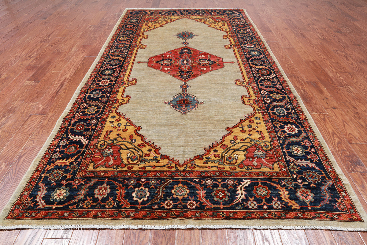 Ivory Persian Fine Serapi Hand Knotted Wool Rug - 6' 2" X 11' 8"