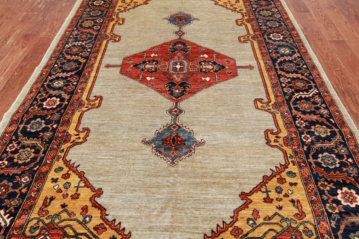 Ivory Persian Fine Serapi Hand Knotted Wool Rug - 6' 2" X 11' 8"