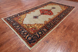 Ivory Persian Fine Serapi Hand Knotted Wool Rug - 6' 2" X 11' 8"
