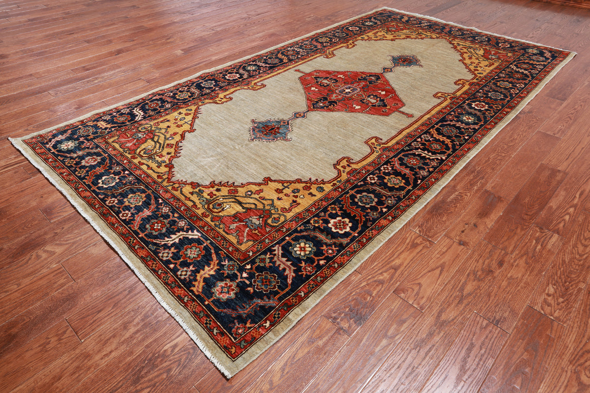 Ivory Persian Fine Serapi Hand Knotted Wool Rug - 6' 2" X 11' 8"
