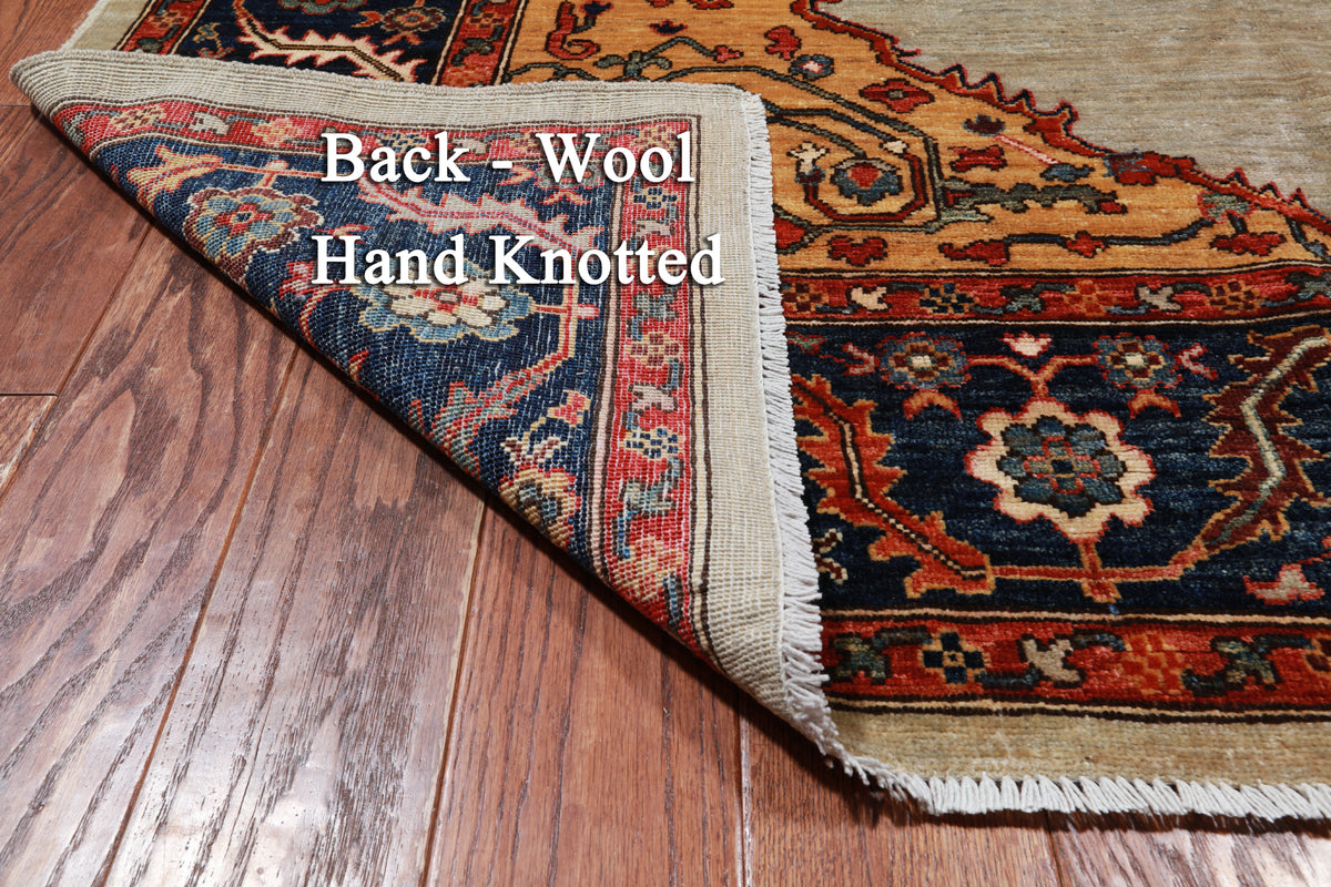 Ivory Persian Fine Serapi Hand Knotted Wool Rug - 6' 2" X 11' 8"