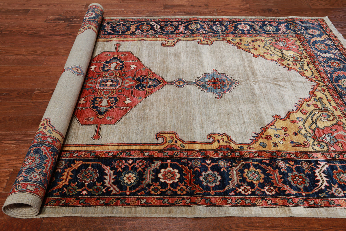 Ivory Persian Fine Serapi Hand Knotted Wool Rug - 6' 2" X 11' 8"
