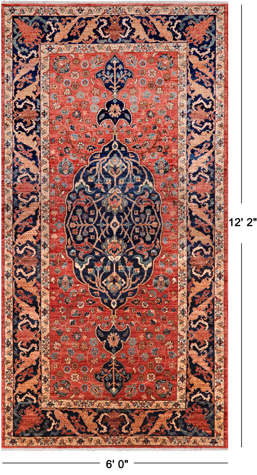 Rust Persian Fine Serapi Handmade Wool Rug - 6' 0" X 12' 2"