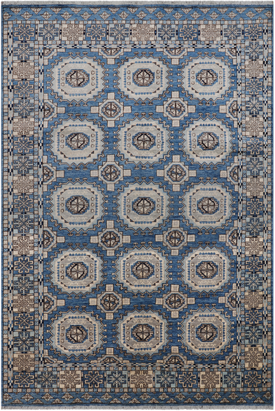 Blue Turkmen Ersari Handmade Wool Rug - 6' 1" X 9' 0"