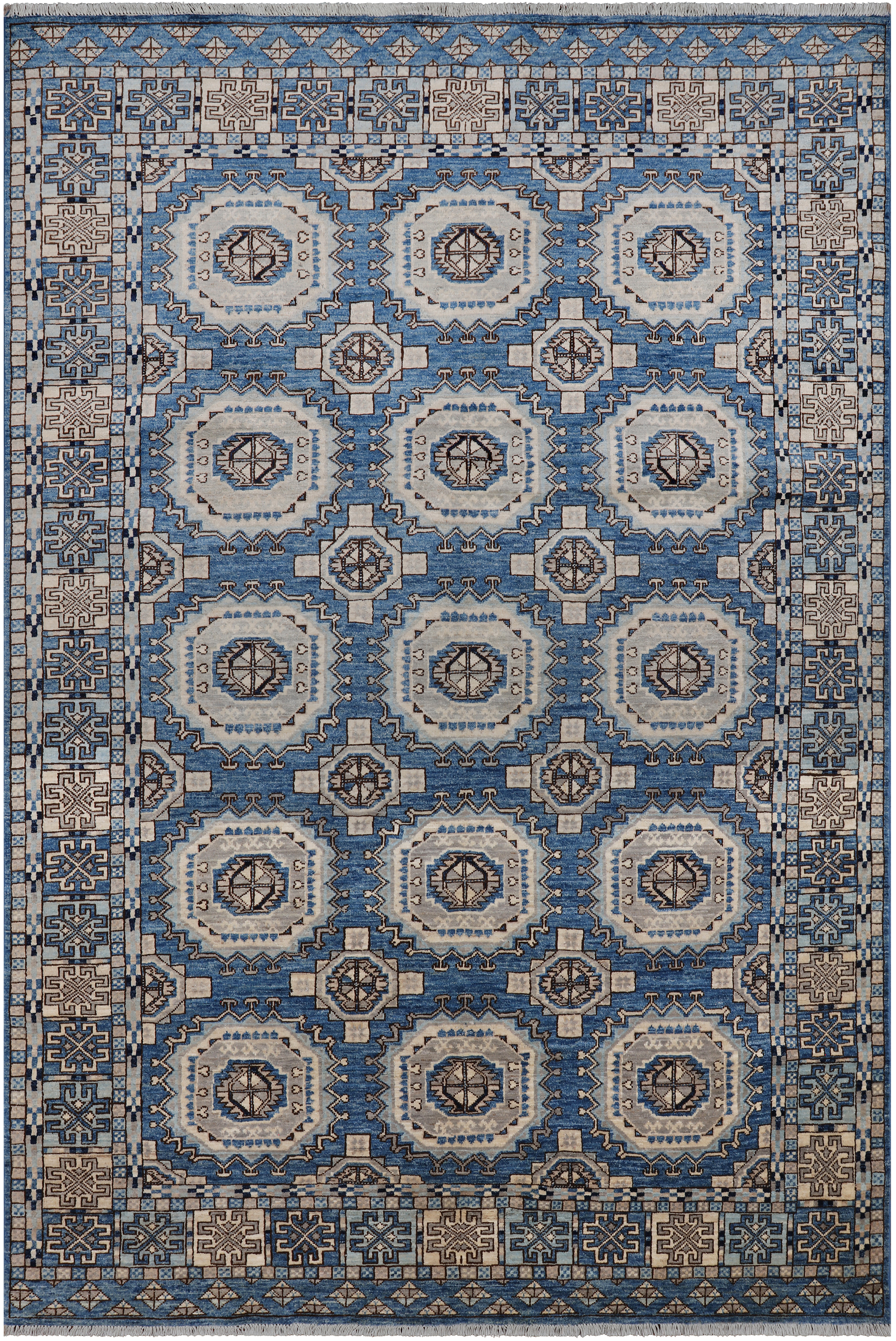 Blue Turkmen Ersari Handmade Wool Rug - 6' 1" X 9' 0"