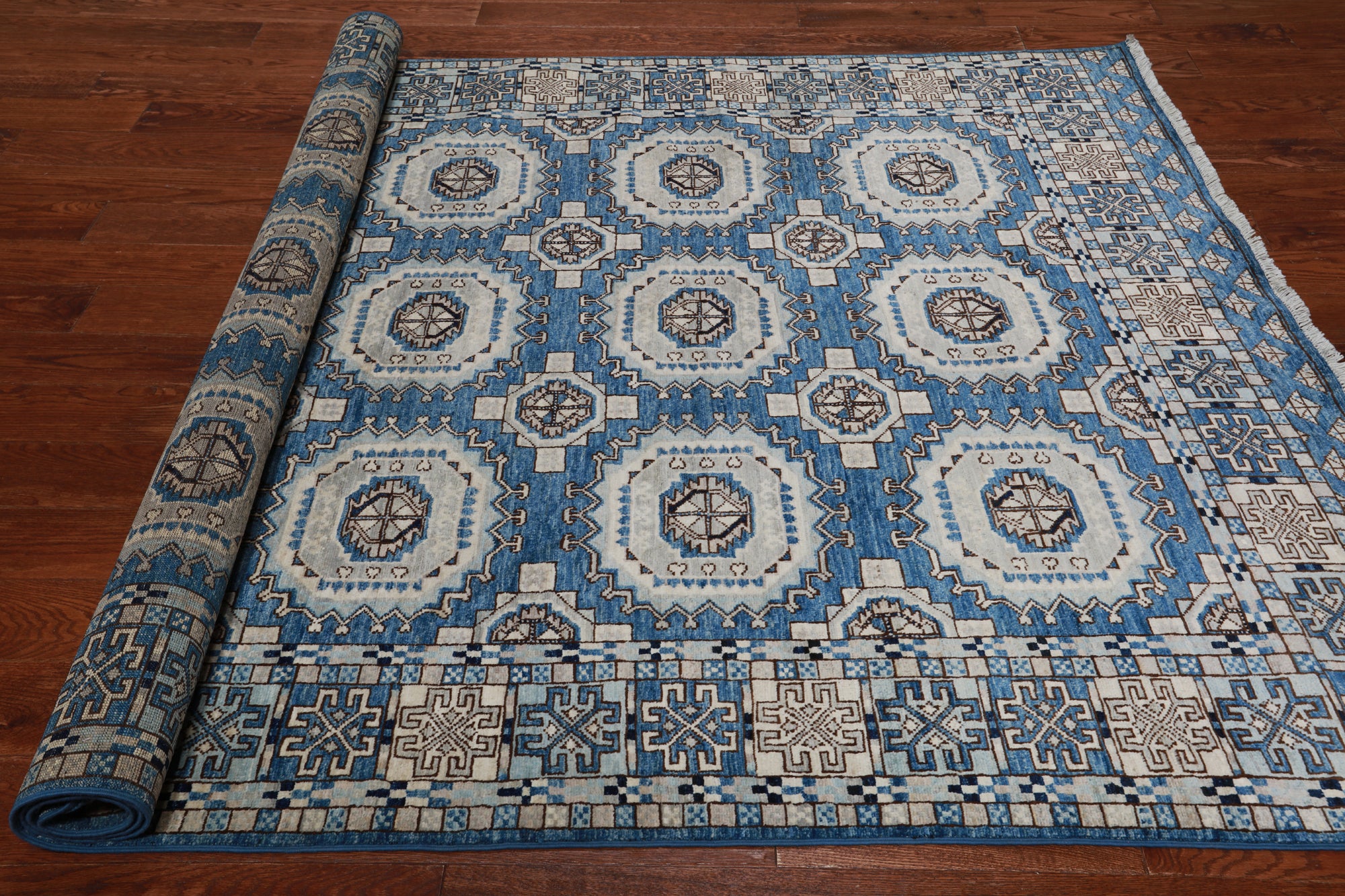 Blue Turkmen Ersari Handmade Wool Rug - 6' 1" X 9' 0"