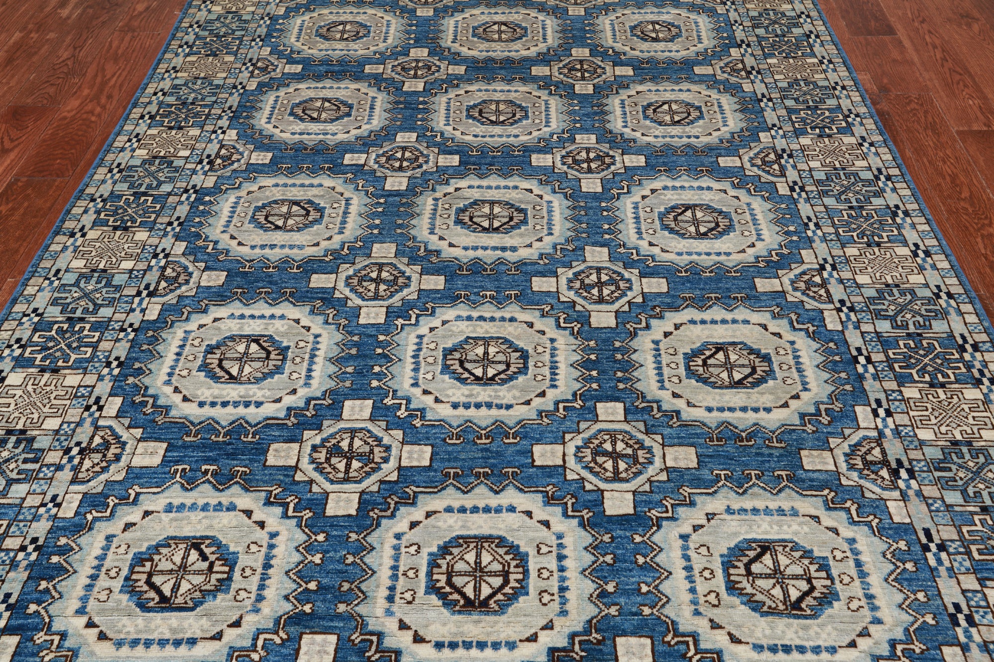 Blue Turkmen Ersari Handmade Wool Rug - 6' 1" X 9' 0"
