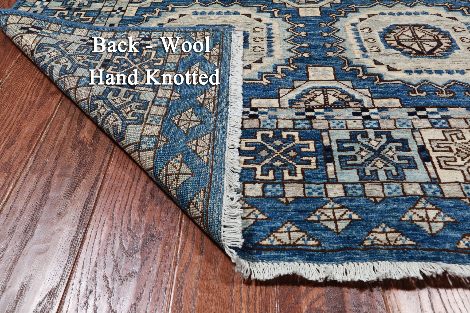 Blue Turkmen Ersari Handmade Wool Rug - 6' 1" X 9' 0"