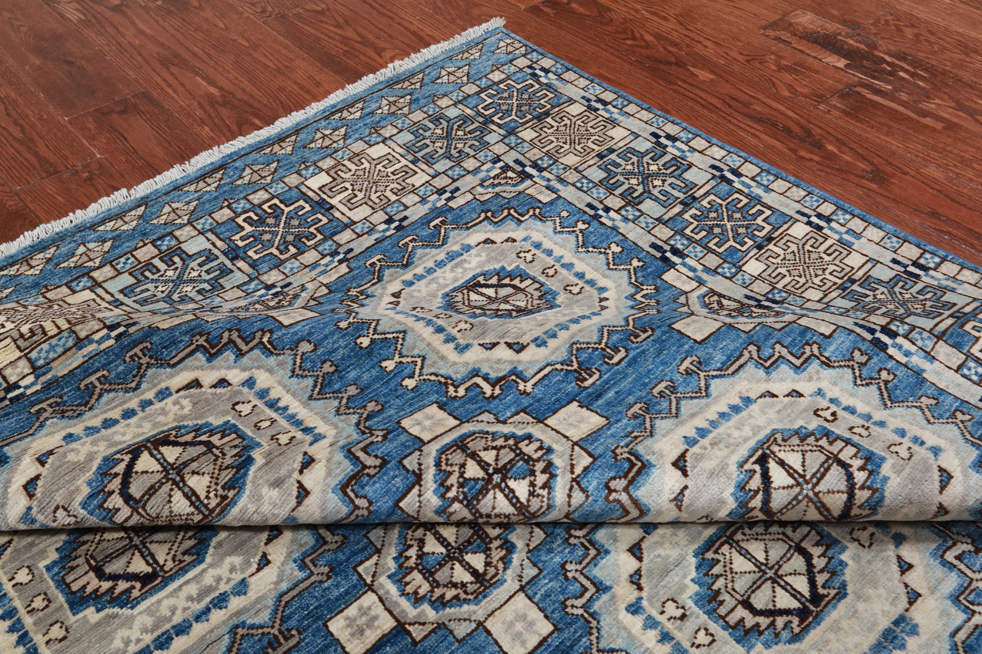 Blue Turkmen Ersari Handmade Wool Rug - 6' 1" X 9' 0"