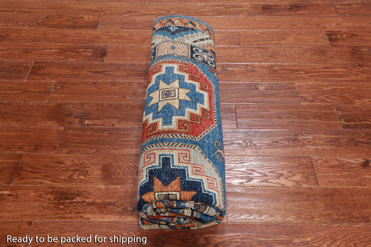 Blue Turkmen Ersari Handmade Wool Rug - 6' 0" X 8' 11"