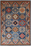 Blue Turkmen Ersari Handmade Wool Rug - 6' 0" X 8' 11"