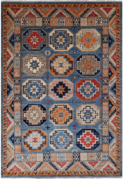 Blue Turkmen Ersari Handmade Wool Rug - 6' 0" X 8' 11"