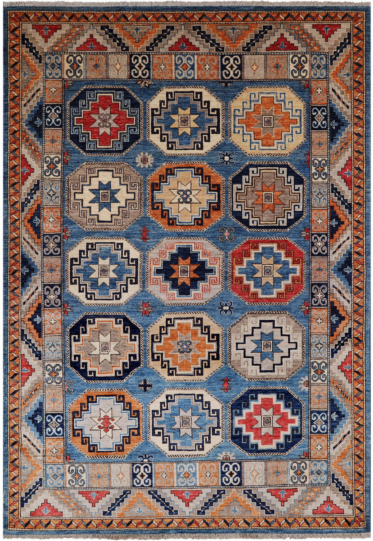 Blue Turkmen Ersari Handmade Wool Rug - 6' 0" X 8' 11"