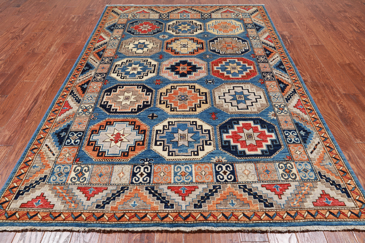 Blue Turkmen Ersari Handmade Wool Rug - 6' 0" X 8' 11"