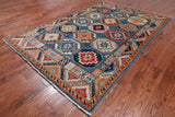 Blue Turkmen Ersari Handmade Wool Rug - 6' 0" X 8' 11"