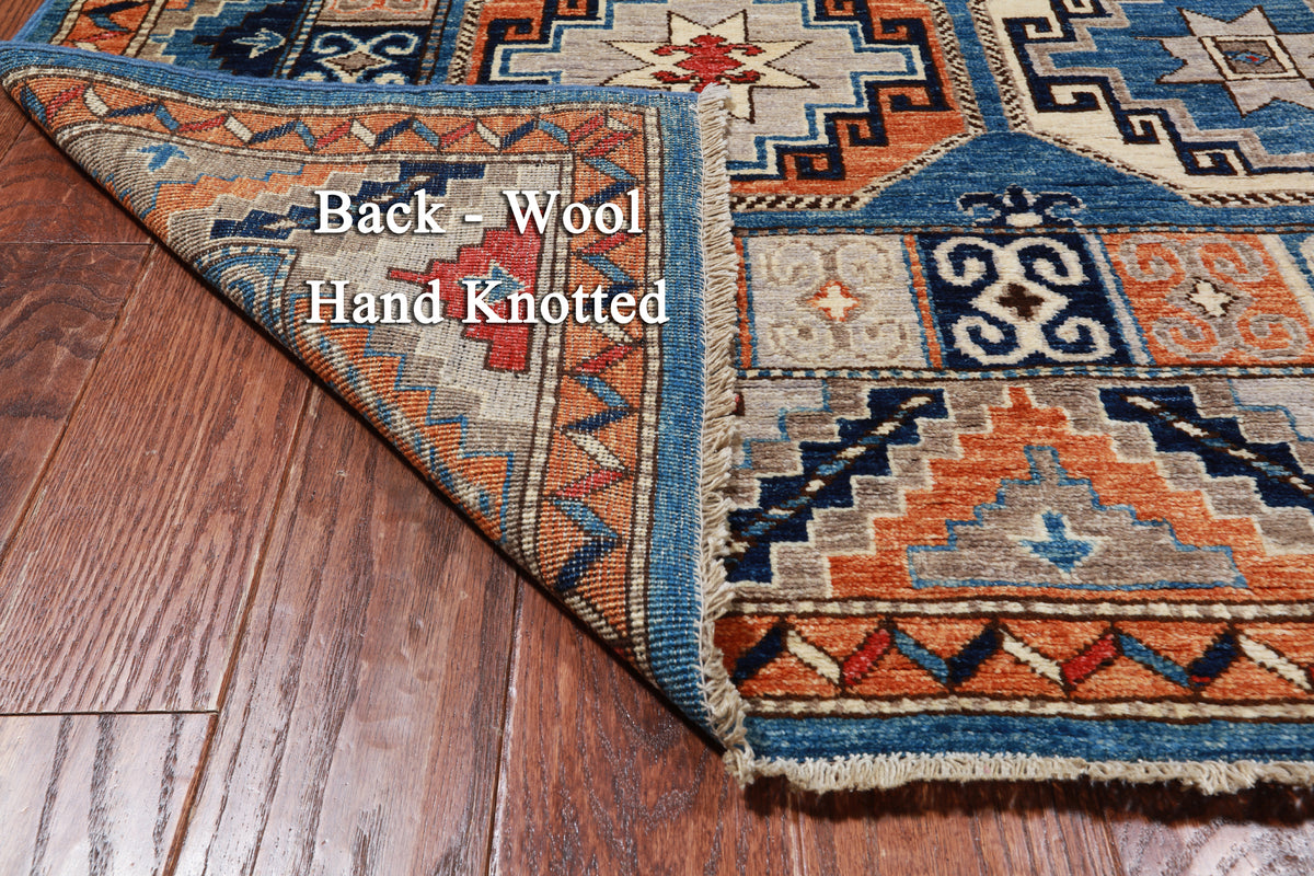 Blue Turkmen Ersari Handmade Wool Rug - 6' 0" X 8' 11"