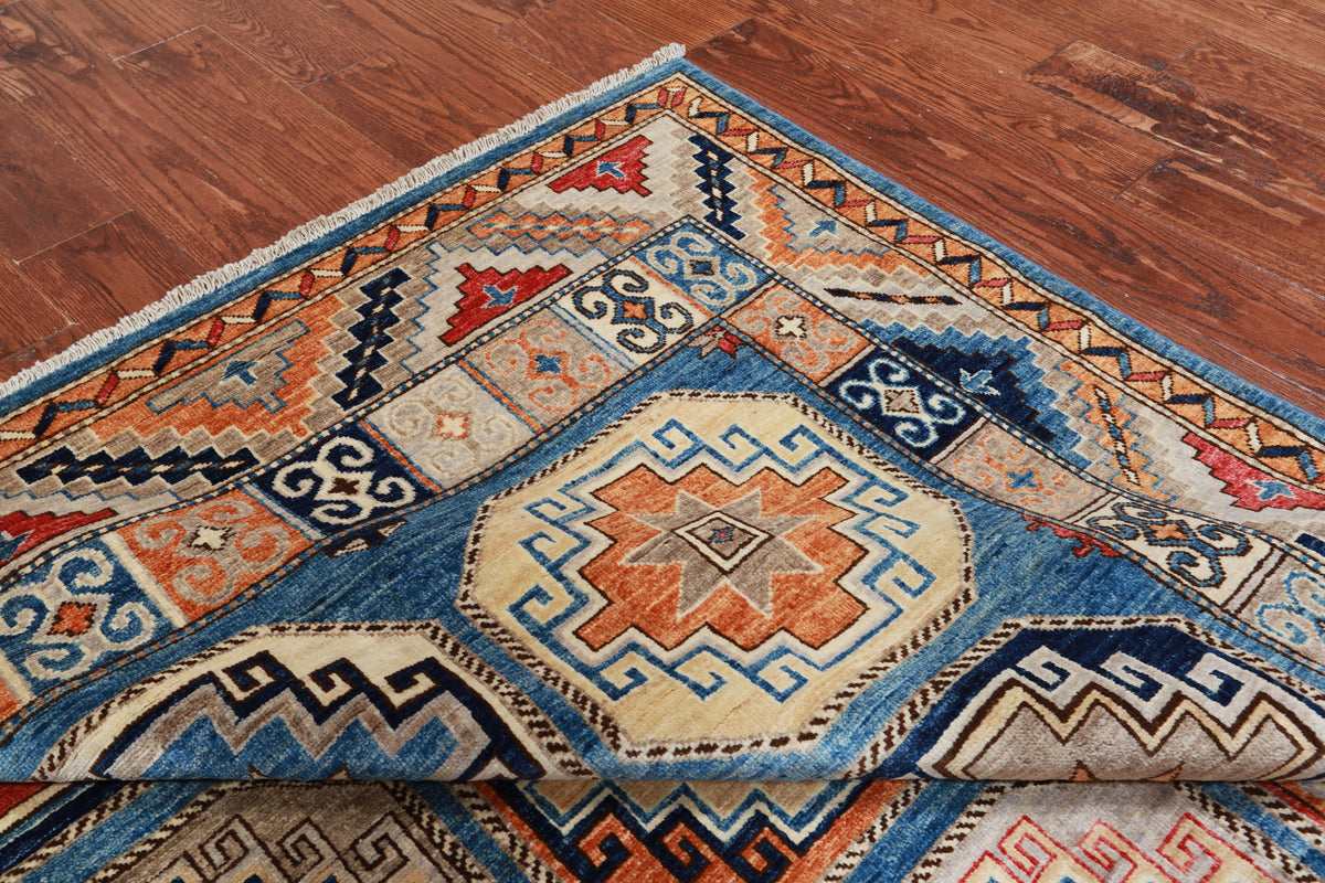 Blue Turkmen Ersari Handmade Wool Rug - 6' 0" X 8' 11"