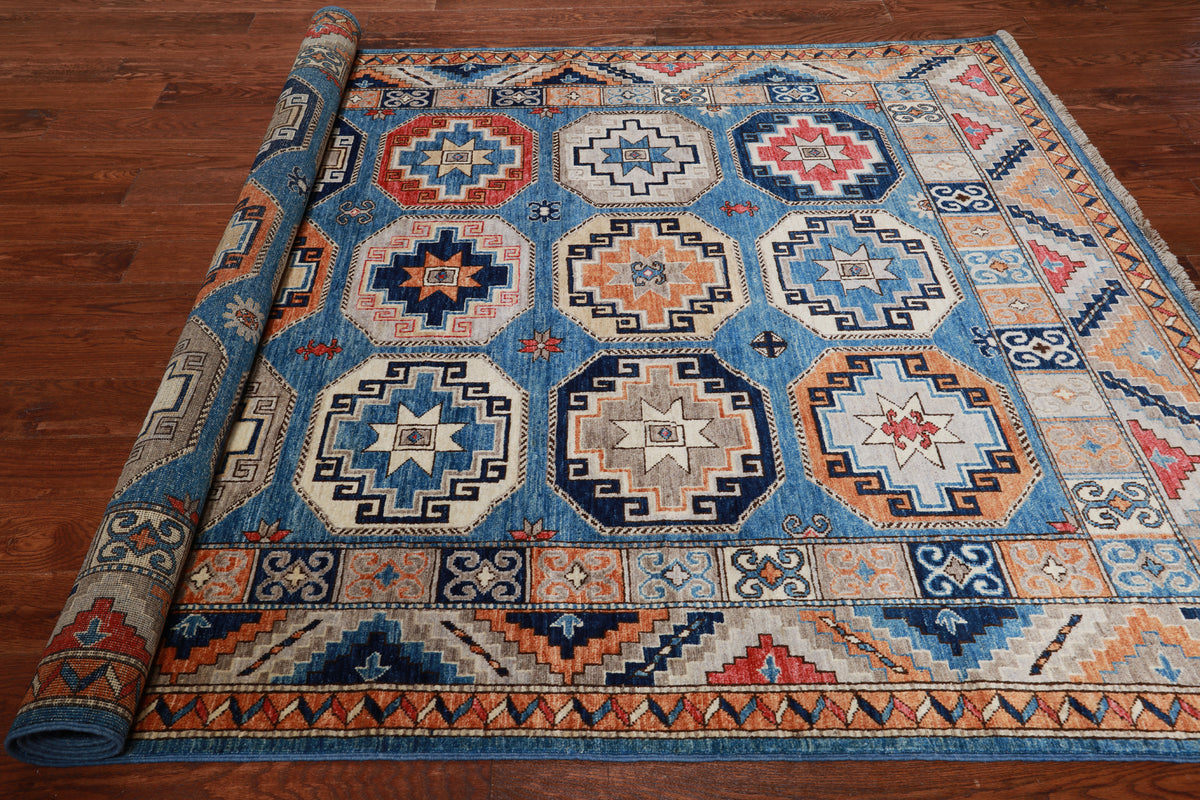 Blue Turkmen Ersari Handmade Wool Rug - 6' 0" X 8' 11"