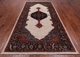 Ivory Persian Fine Serapi Hand Knotted Wool Rug - 6' 0" X 11' 4"