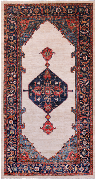 Ivory Persian Fine Serapi Hand Knotted Wool Rug - 6' 0" X 11' 4"