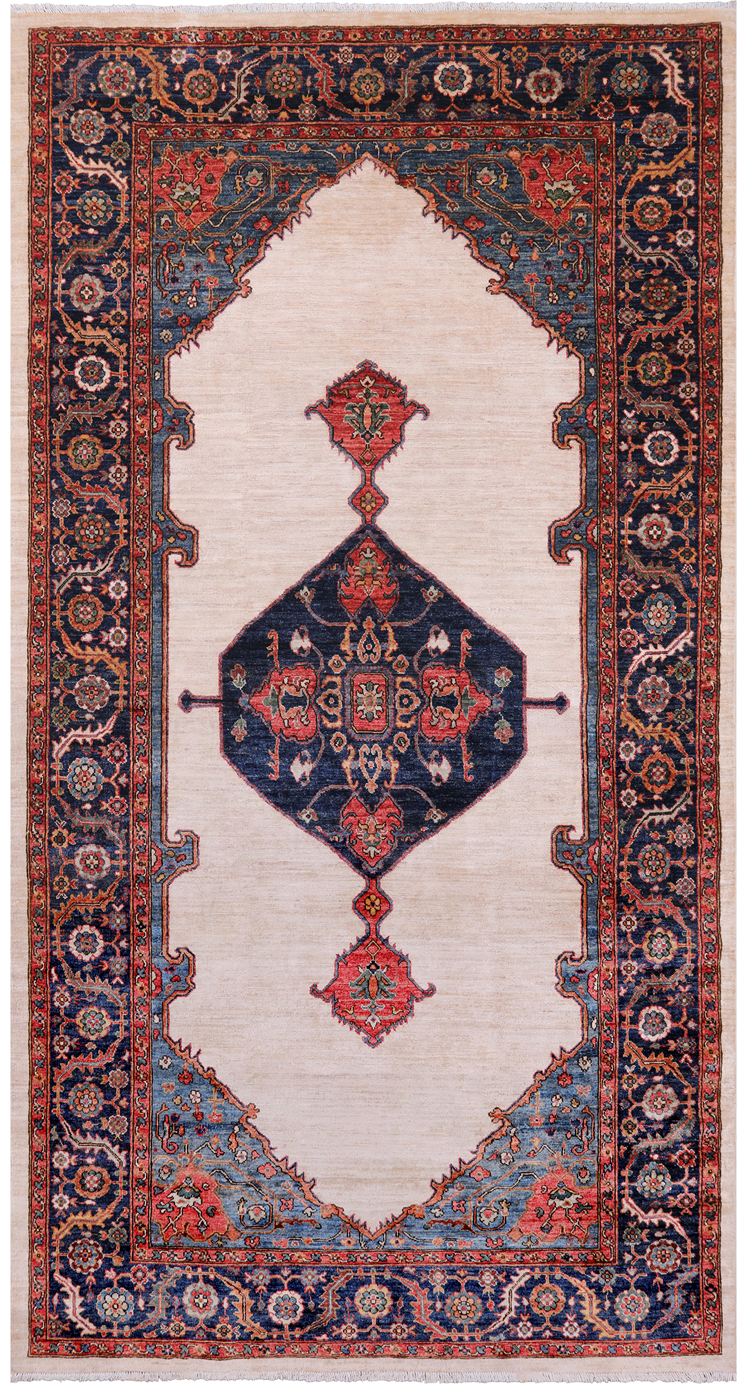 Ivory Persian Fine Serapi Hand Knotted Wool Rug - 6' 0" X 11' 4"