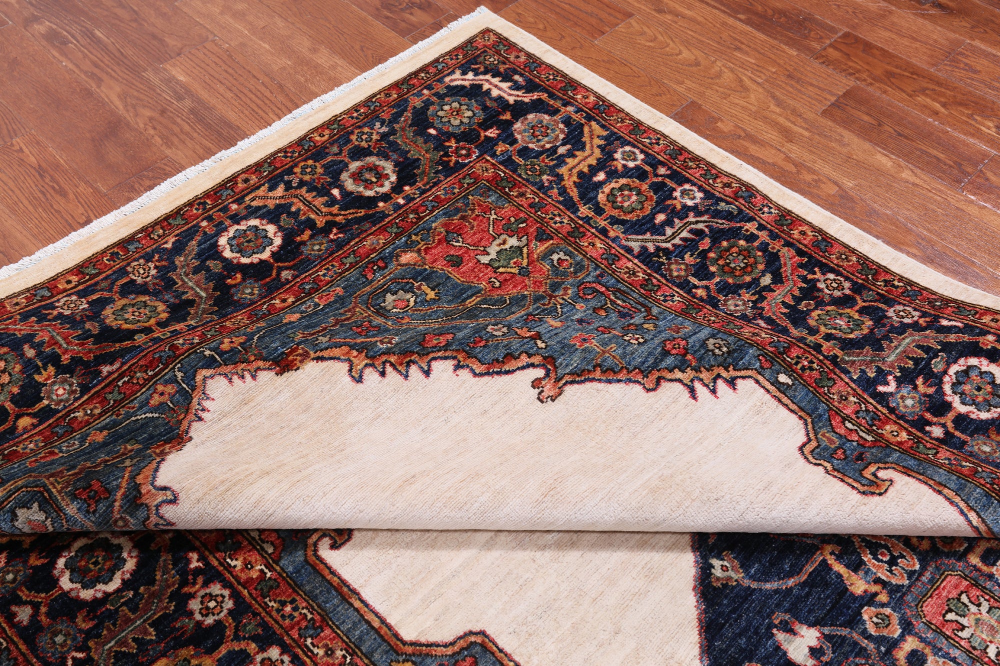 Ivory Persian Fine Serapi Hand Knotted Wool Rug - 6' 0" X 11' 4"