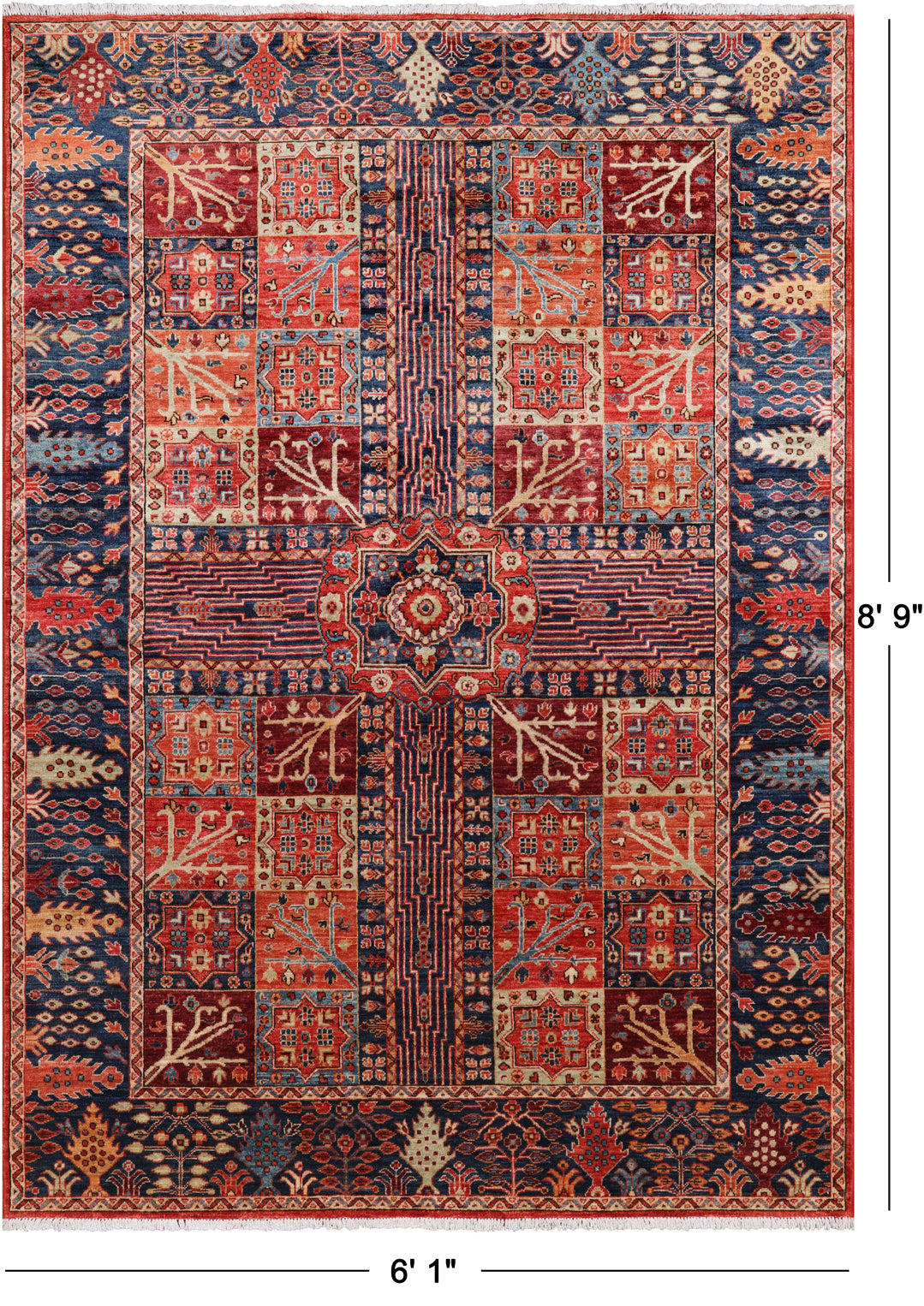 Red Persian Fine Serapi Hand-Knotted Wool Rug - 6' 1" X 8' 9"