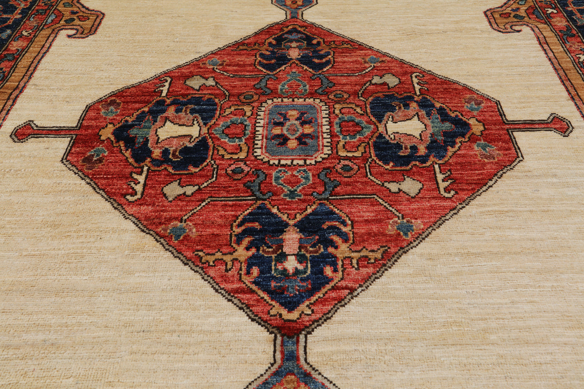 Ivory Persian Fine Serapi Handmade Wool Rug - 6' 2" X 11' 9"
