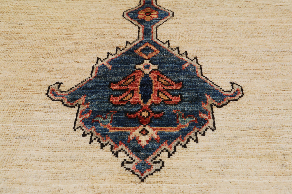 Ivory Persian Fine Serapi Handmade Wool Rug - 6' 2" X 11' 9"